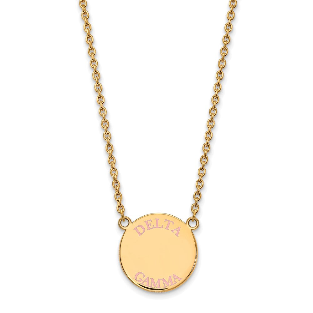 Vergoldet Sterlingsilber Logoart Delta Gamma Sorority Text Groß Farbe Emaille Anhänger 18 Zoll Halskette