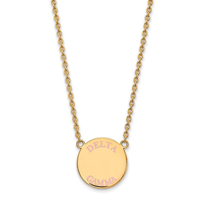 Vergoldet Sterlingsilber Logoart Delta Gamma Sorority Text Groß Farbe Emaille Anhänger 18 Zoll Halskette