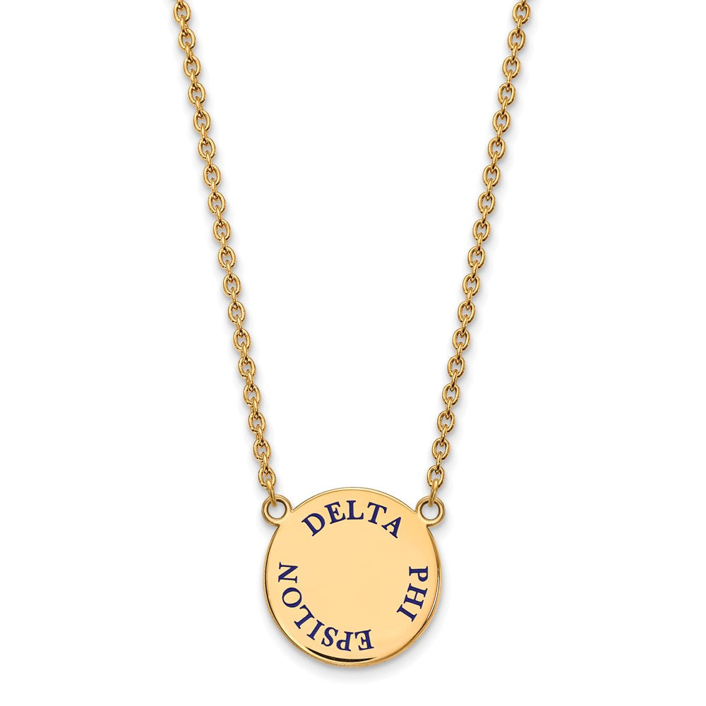 Vergoldet Sterlingsilber Logoart Delta Phi Epsilon Sorority Text Groß Farbe Emaille Anhänger 18 Zoll Halskette