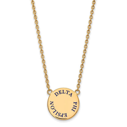 Vergoldet Sterlingsilber Logoart Delta Phi Epsilon Sorority Text Groß Farbe Emaille Anhänger 18 Zoll Halskette