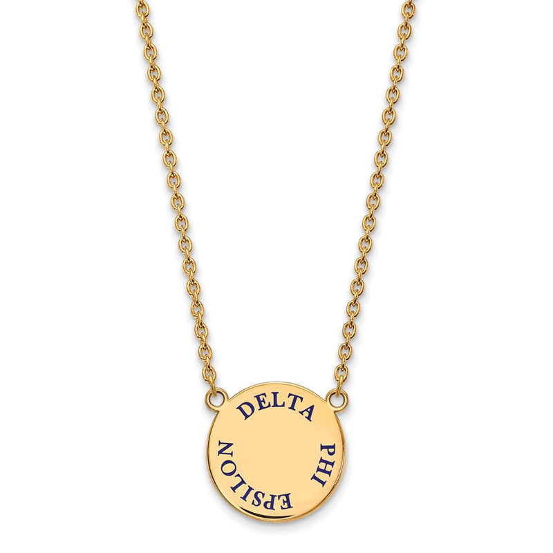 Vergoldet Sterlingsilber Logoart Delta Phi Epsilon Sorority Text Groß Farbe Emaille Anhänger 18 Zoll Halskette