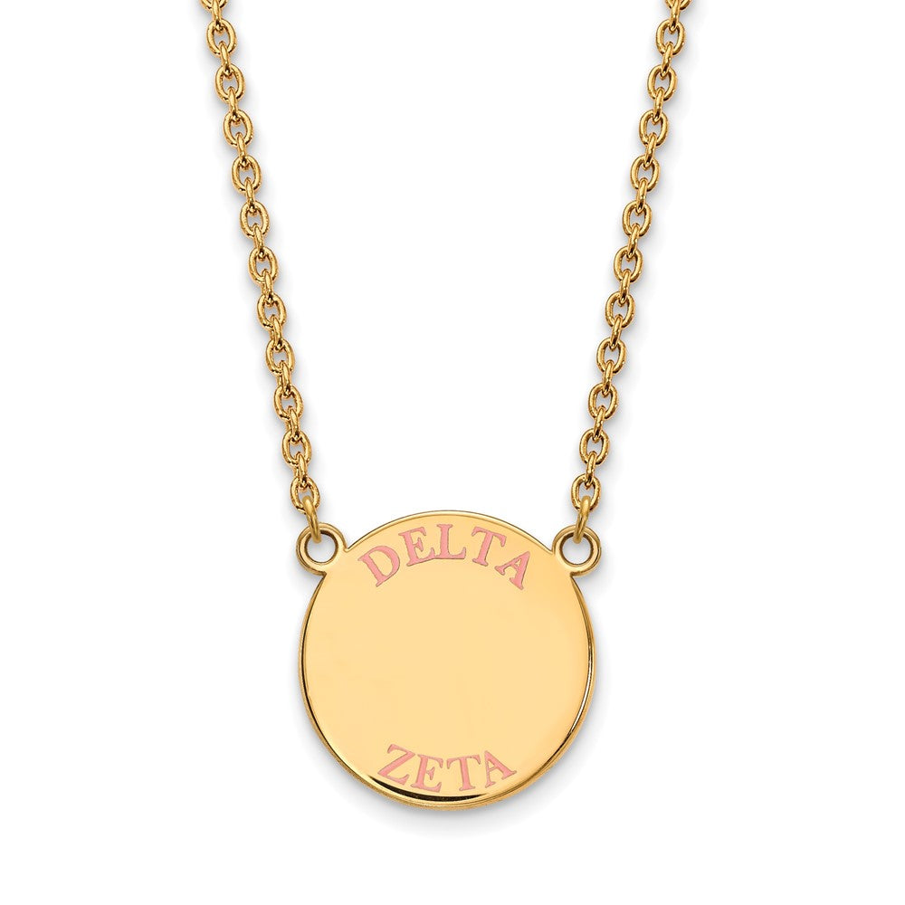 Vergoldet Sterlingsilber Logoart Delta Zeta Sorority Text Groß Farbe Emaille Anhänger 18 Zoll Halskette