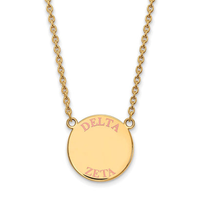 Vergoldet Sterlingsilber Logoart Delta Zeta Sorority Text Groß Farbe Emaille Anhänger 18 Zoll Halskette