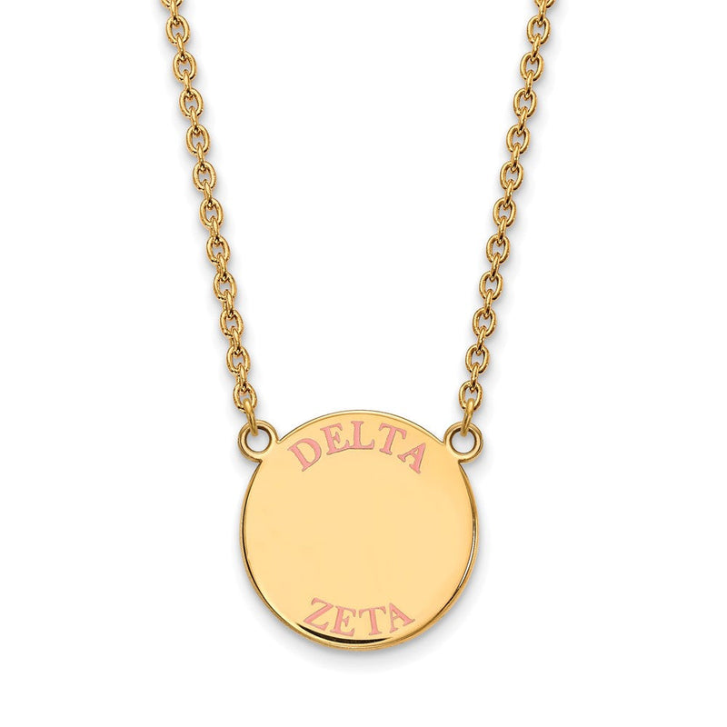 Vergoldet Sterlingsilber Logoart Delta Zeta Sorority Text Groß Farbe Emaille Anhänger 18 Zoll Halskette