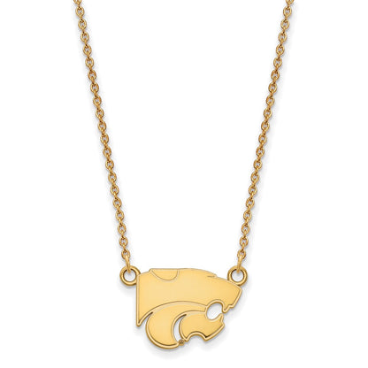 14K Gelbgold Logoart Kansas State University Wildkatze Klein Anhänger 18 Zoll Halskette