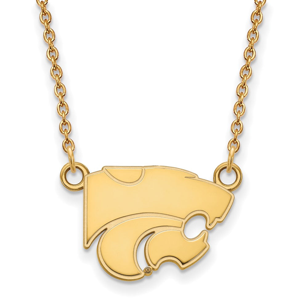 14K Gelbgold Logoart Kansas State University Wildkatze Klein Anhänger 18 Zoll Halskette