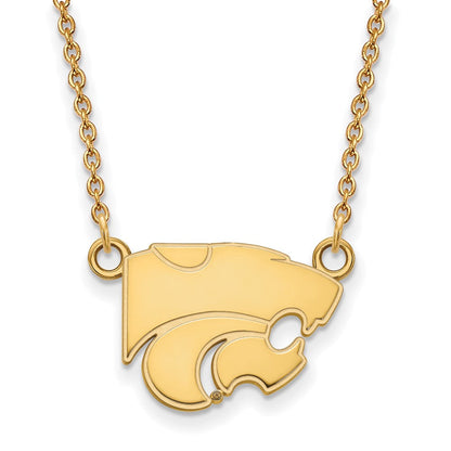 14K Gelbgold Logoart Kansas State University Wildkatze Klein Anhänger 18 Zoll Halskette