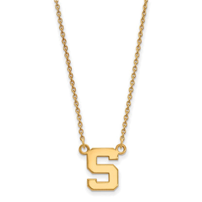 Vergoldet Sterlingsilber Logoart Michigan State University Buchstabe S Klein Anhänger 18 Zoll Halskette