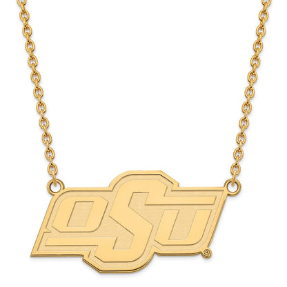 Vergoldet Sterlingsilber Logoart Oklahoma State University O S U Groß Anhänger 18 Zoll Halskette