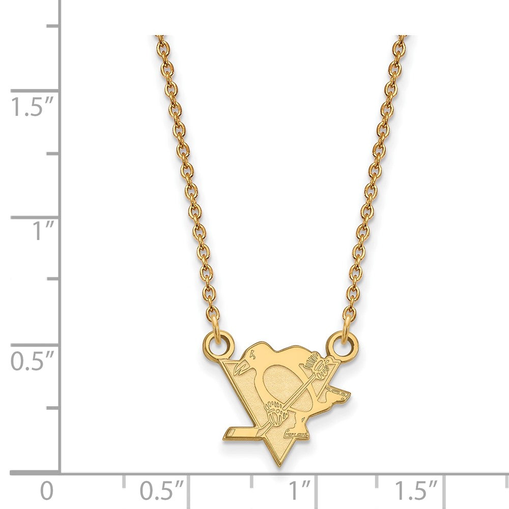 Vergoldet Sterlingsilber Nhl Logoart Pittsburgh Penguins Klein Anhänger 18 Zoll Halskette