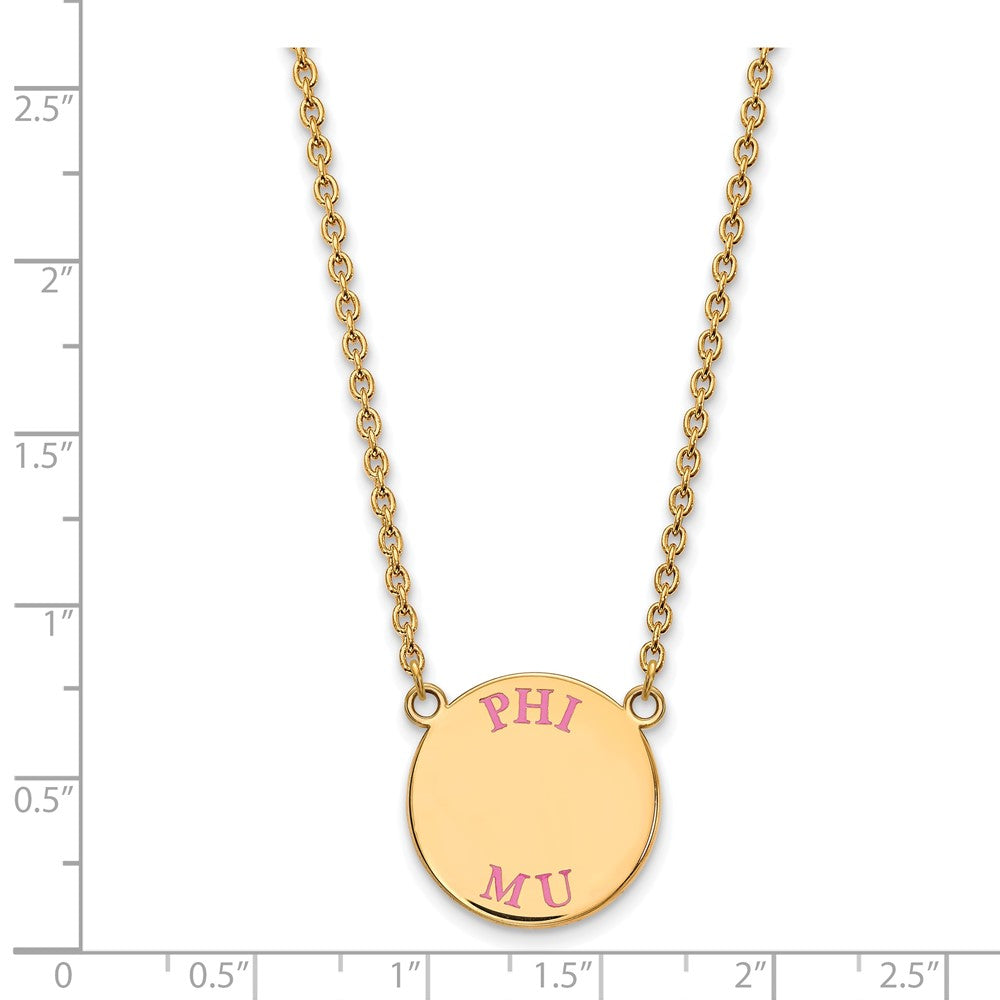Vergoldet Sterlingsilber Logoart Phi Mu Sorority Text Groß Farbe Emaille Anhänger 18 Zoll Halskette
