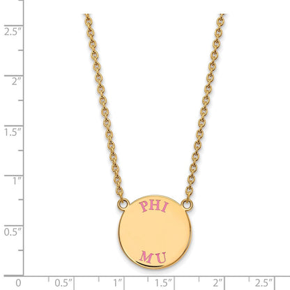 Vergoldet Sterlingsilber Logoart Phi Mu Sorority Text Groß Farbe Emaille Anhänger 18 Zoll Halskette