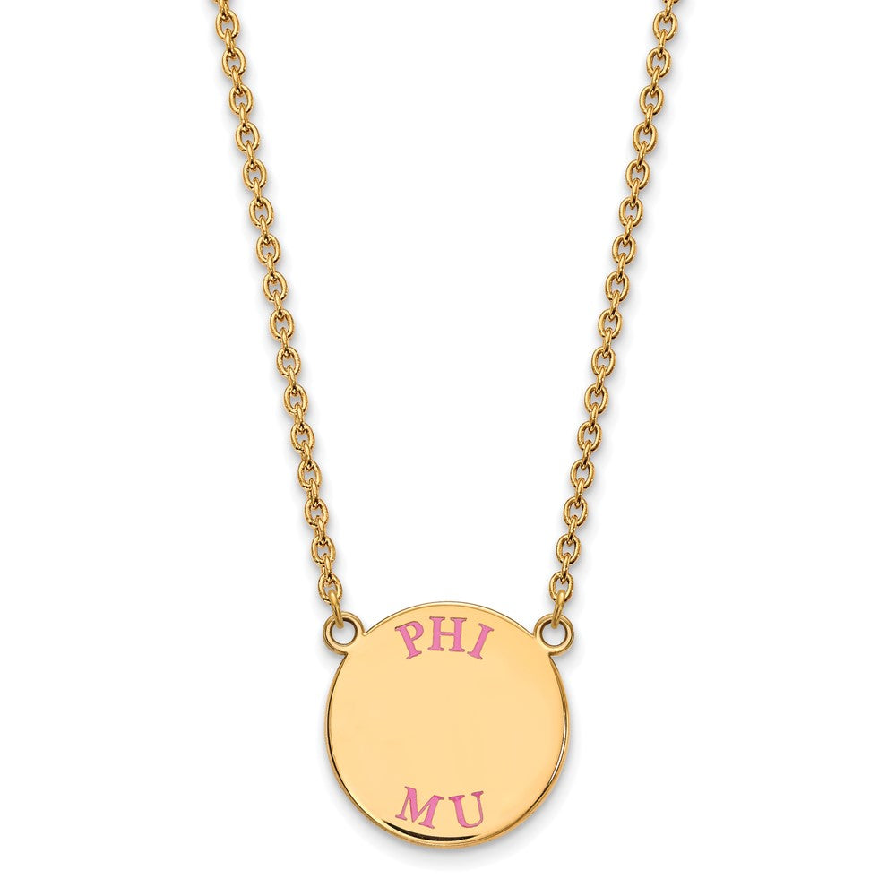 Vergoldet Sterlingsilber Logoart Phi Mu Sorority Text Groß Farbe Emaille Anhänger 18 Zoll Halskette