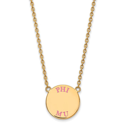 Vergoldet Sterlingsilber Logoart Phi Mu Sorority Text Groß Farbe Emaille Anhänger 18 Zoll Halskette