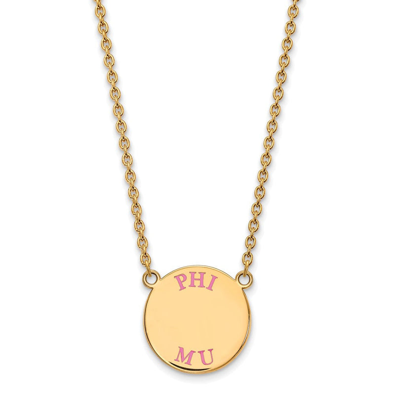 Vergoldet Sterlingsilber Logoart Phi Mu Sorority Text Groß Farbe Emaille Anhänger 18 Zoll Halskette