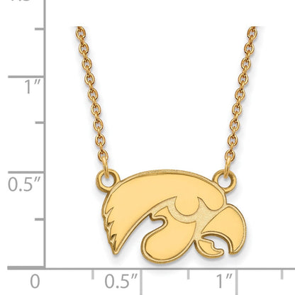 Vergoldet Sterlingsilber Logoart University Of Iowa Hawk Klein Anhänger 18 Zoll Halskette