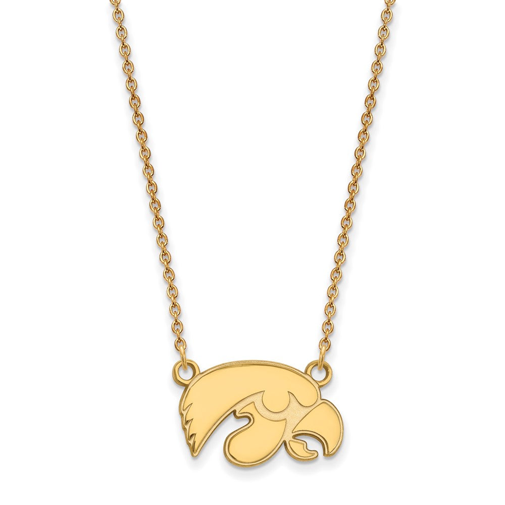Vergoldet Sterlingsilber Logoart University Of Iowa Hawk Klein Anhänger 18 Zoll Halskette