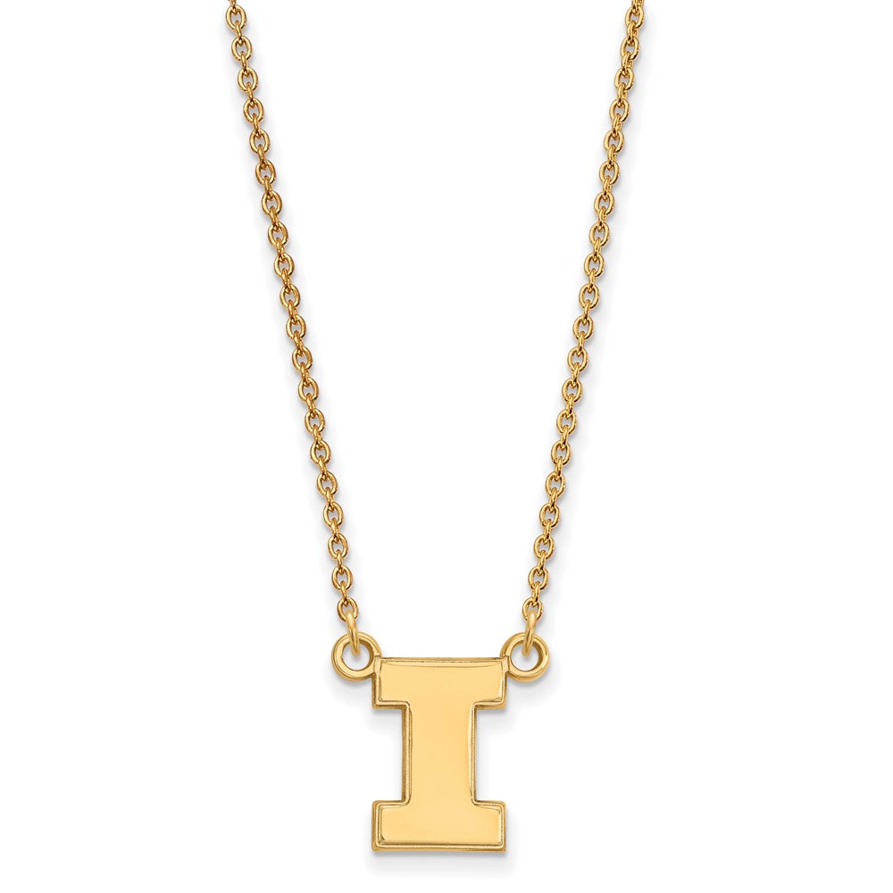 Vergoldet Sterlingsilber Logoart University Of Illinois Buchstabe I Klein Anhänger 18 Zoll Halskette