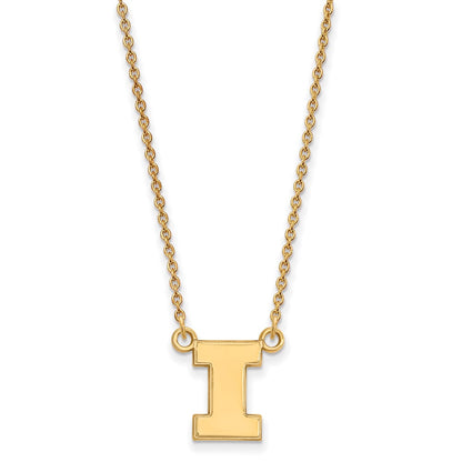 Vergoldet Sterlingsilber Logoart University Of Illinois Buchstabe I Klein Anhänger 18 Zoll Halskette