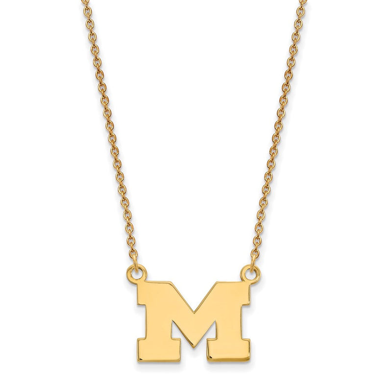 14K Gelbgold Logoart University Of Michigan Buchstabe M Klein Anhänger 18 Zoll Halskette