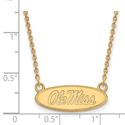 Vergoldet Sterlingsilber Logoart University Of Mississippi Ole Miss Klein Oval Anhänger 18 Zoll Halskette
