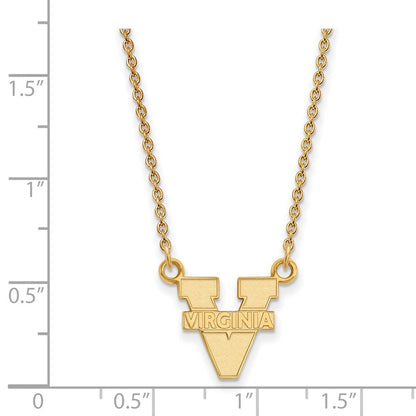 Vergoldet Sterlingsilber Logoart University Of Virginia Klein Anhänger 18 Zoll Halskette