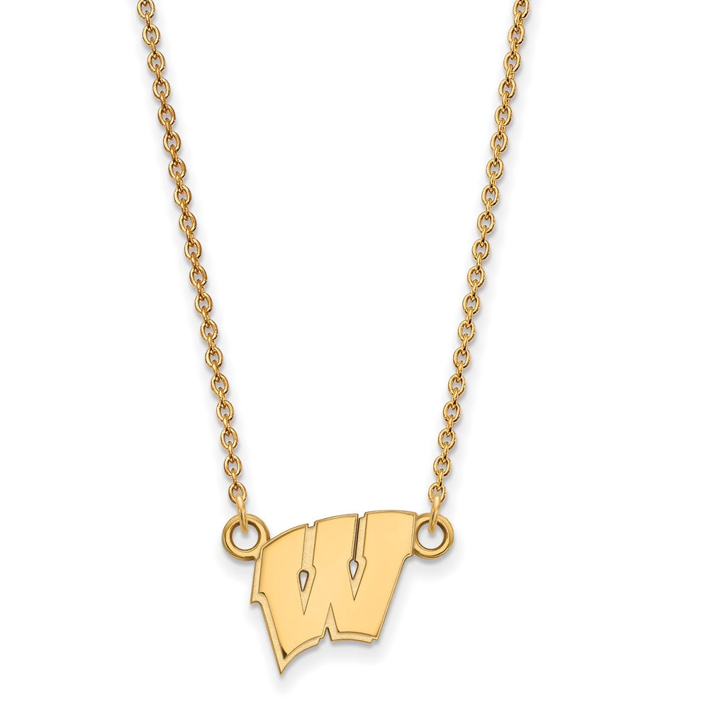 Vergoldet Sterlingsilber Logoart University Of Wisconsin Buchstabe W Klein Anhänger 18 Zoll Halskette