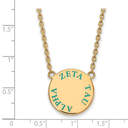Vergoldet Sterlingsilber Logoart Zeta Tau Alpha Sorority Text Groß Farbe Emaille Anhänger 18 Zoll Halskette