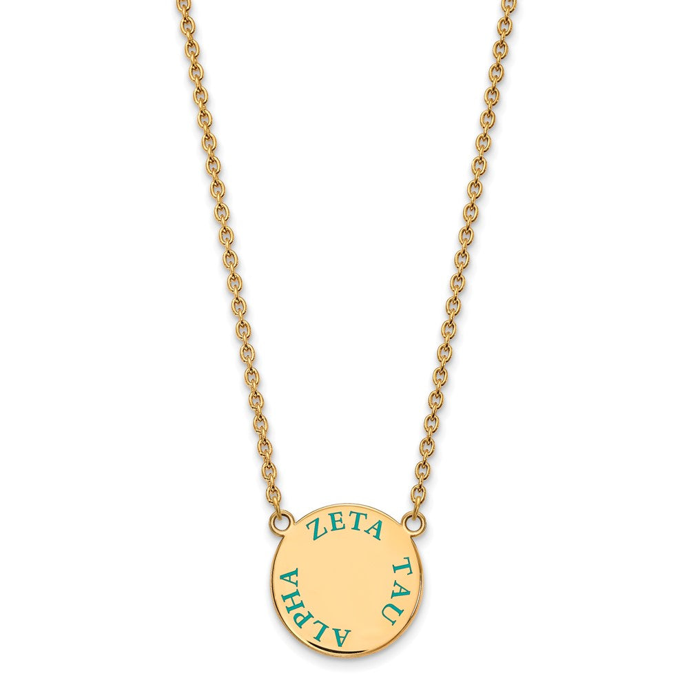 Vergoldet Sterlingsilber Logoart Zeta Tau Alpha Sorority Text Groß Farbe Emaille Anhänger 18 Zoll Halskette