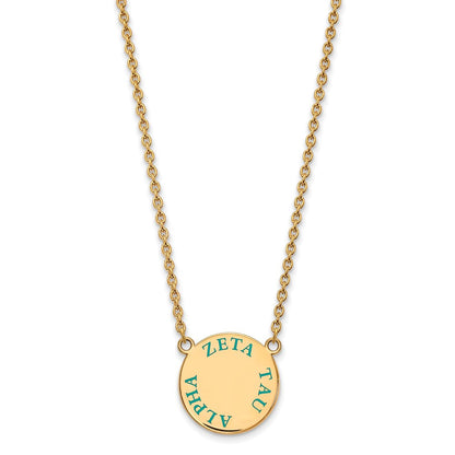 Vergoldet Sterlingsilber Logoart Zeta Tau Alpha Sorority Text Groß Farbe Emaille Anhänger 18 Zoll Halskette