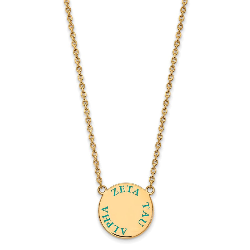 Vergoldet Sterlingsilber Logoart Zeta Tau Alpha Sorority Text Groß Farbe Emaille Anhänger 18 Zoll Halskette