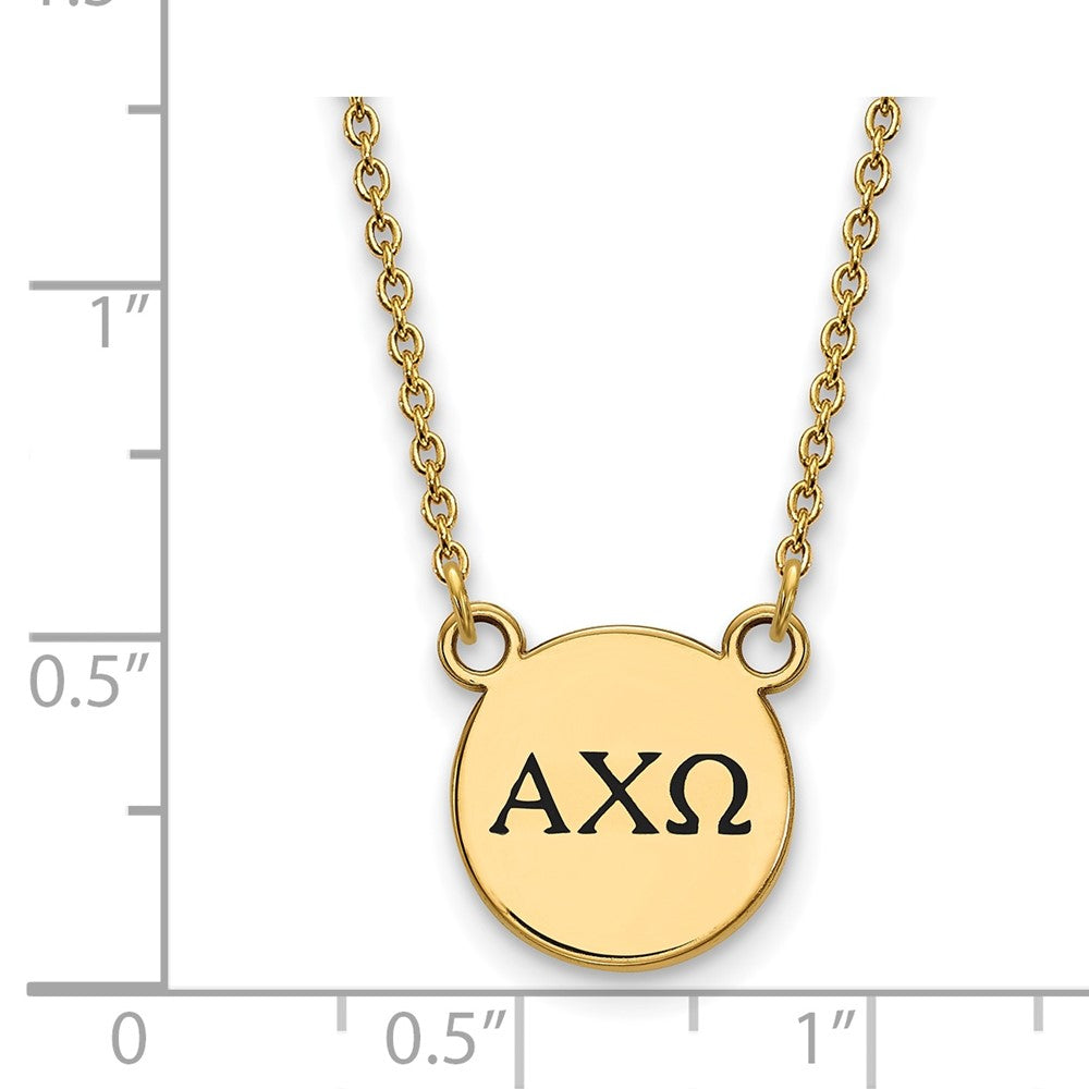 Vergoldet Sterlingsilber Logoart Alpha Chi Omega Sorority Greek Buchstaben Klein Schwarz Emaille Anhänger 18 Zoll Halskette