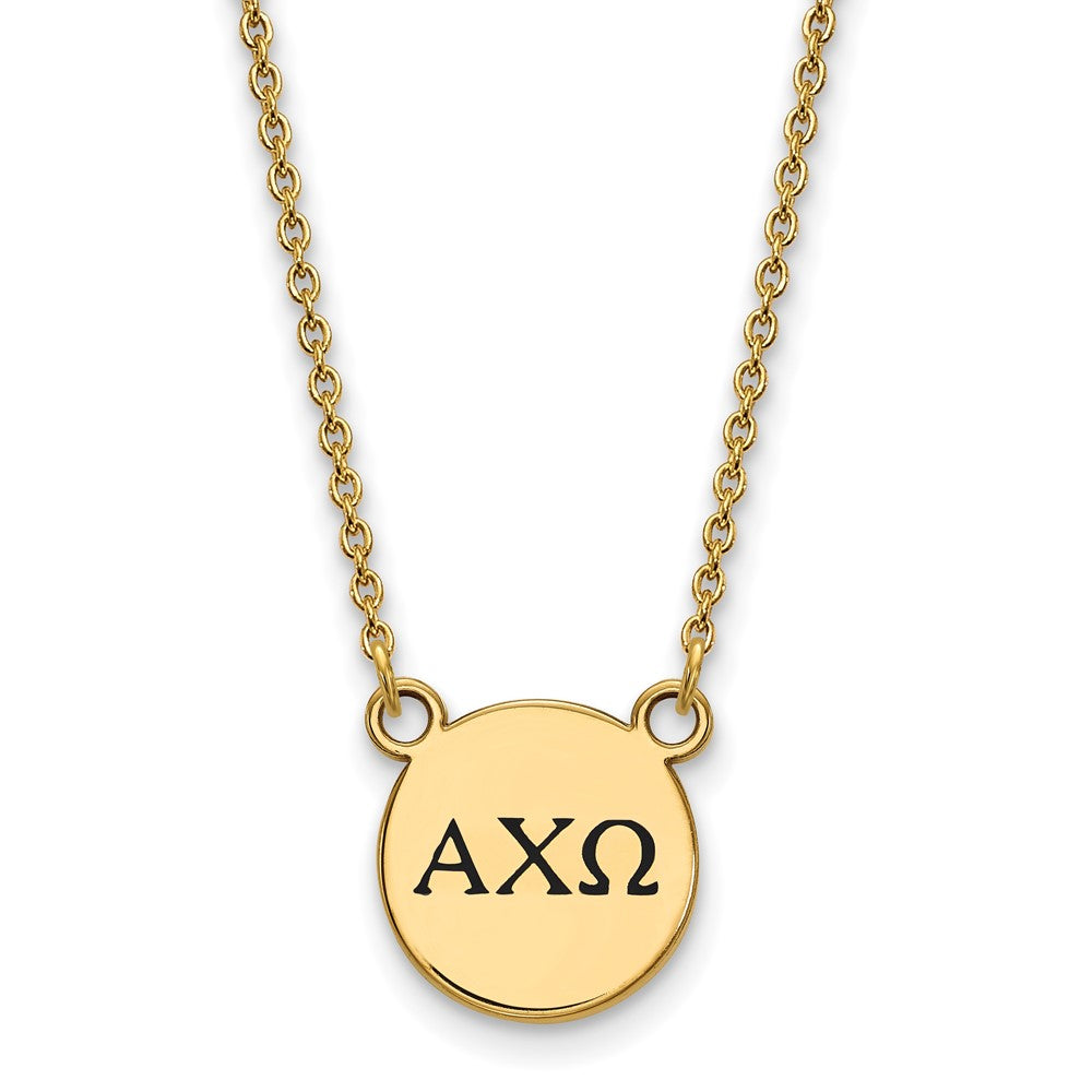 Vergoldet Sterlingsilber Logoart Alpha Chi Omega Sorority Greek Buchstaben Klein Schwarz Emaille Anhänger 18 Zoll Halskette