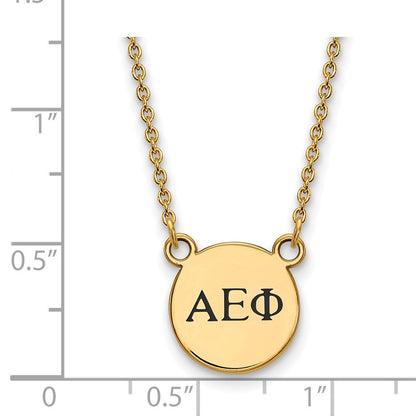 Vergoldet Sterlingsilber Logoart Alpha Epsilon Phi Sorority Greek Buchstaben Extra Klein Schwarz Emaille Anhänger 18 Zoll Halskette