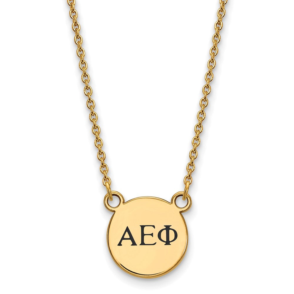 Vergoldet Sterlingsilber Logoart Alpha Epsilon Phi Sorority Greek Buchstaben Extra Klein Schwarz Emaille Anhänger 18 Zoll Halskette