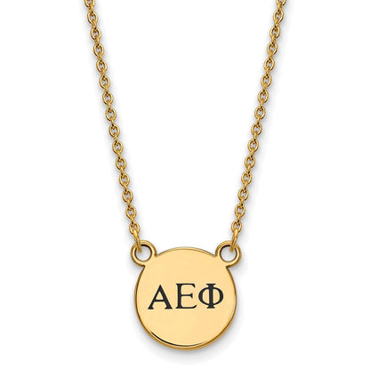 Vergoldet Sterlingsilber Logoart Alpha Epsilon Phi Sorority Greek Buchstaben Extra Klein Schwarz Emaille Anhänger 18 Zoll Halskette