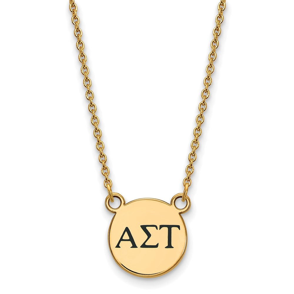Vergoldet Sterlingsilber Logoart Alpha Sigma Tau Sorority Greek Buchstaben Klein Schwarz Emaille Anhänger 18 Zoll Halskette