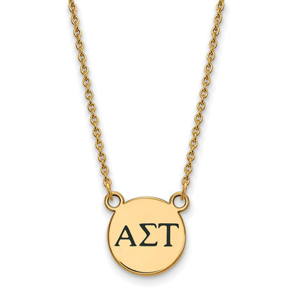 Vergoldet Sterlingsilber Logoart Alpha Sigma Tau Sorority Greek Buchstaben Klein Schwarz Emaille Anhänger 18 Zoll Halskette