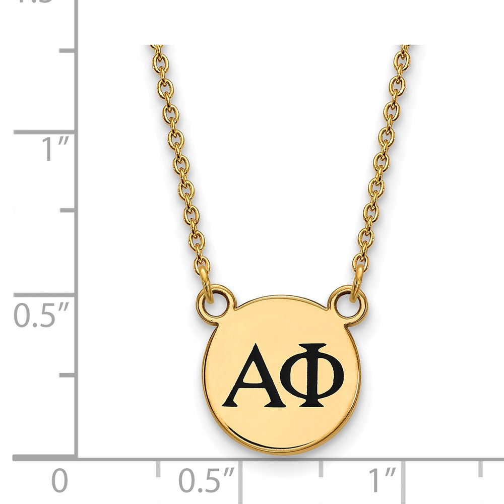 Vergoldet Sterlingsilber Logoart Alpha Phi Sorority Greek Buchstaben Klein Schwarz Emaille Anhänger 18 Zoll Halskette
