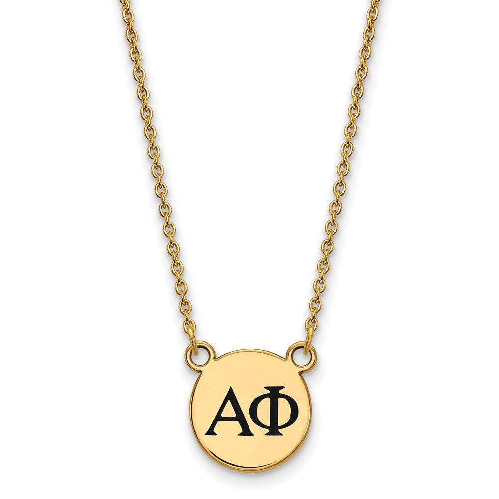Vergoldet Sterlingsilber Logoart Alpha Phi Sorority Greek Buchstaben Klein Schwarz Emaille Anhänger 18 Zoll Halskette