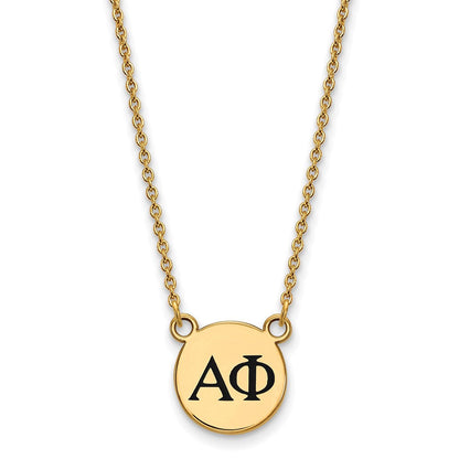 Vergoldet Sterlingsilber Logoart Alpha Phi Sorority Greek Buchstaben Klein Schwarz Emaille Anhänger 18 Zoll Halskette
