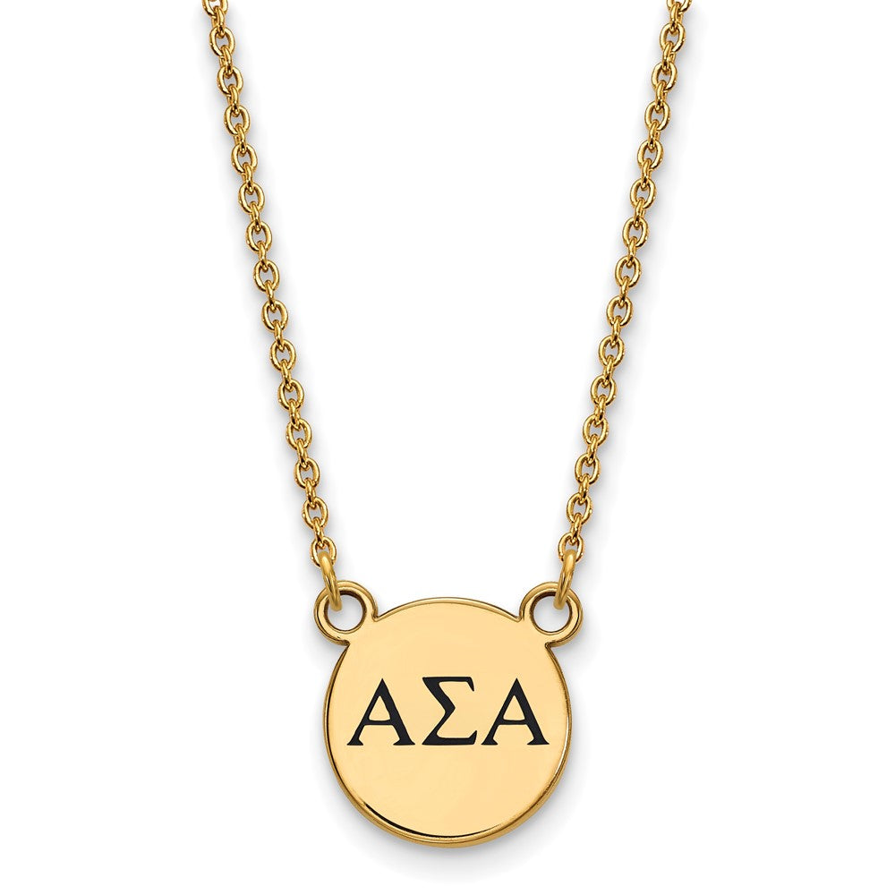 Vergoldet Sterlingsilber Logoart Alpha Sigma Sorority Greek Buchstaben Klein Schwarz Emaille Anhänger 18 Zoll Halskette