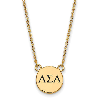 Vergoldet Sterlingsilber Logoart Alpha Sigma Sorority Greek Buchstaben Klein Schwarz Emaille Anhänger 18 Zoll Halskette