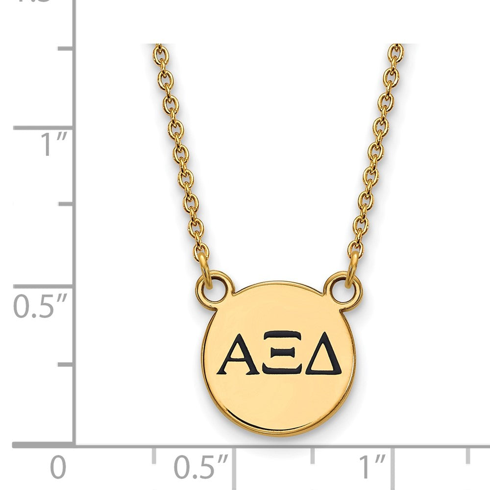 Vergoldet Sterlingsilber Logoart Alpha Xi Delta Sorority Greek Buchstaben Klein Schwarz Emaille Anhänger 18 Zoll Halskette
