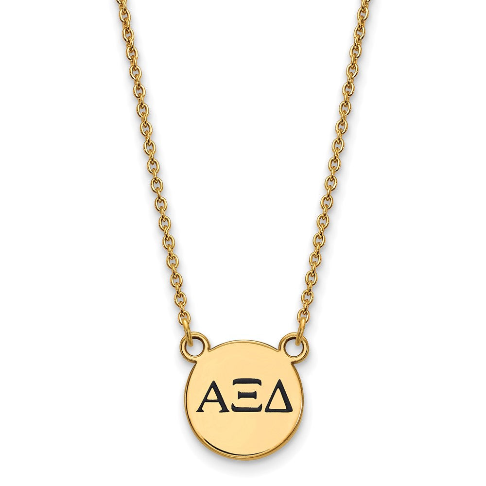 Vergoldet Sterlingsilber Logoart Alpha Xi Delta Sorority Greek Buchstaben Klein Schwarz Emaille Anhänger 18 Zoll Halskette