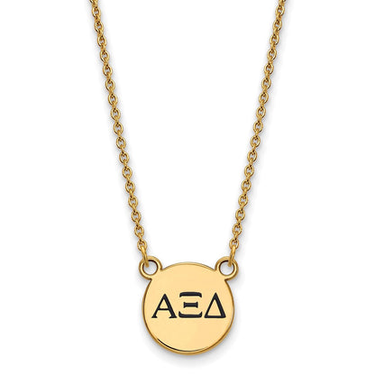 Vergoldet Sterlingsilber Logoart Alpha Xi Delta Sorority Greek Buchstaben Klein Schwarz Emaille Anhänger 18 Zoll Halskette