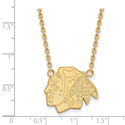 Vergoldet Sterlingsilber Nhl Logoart Chicago Blackhawks Groß Anhänger 18 Zoll Halskette
