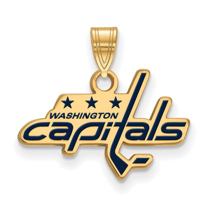 Vergoldet Sterlingsilber Nhl Logoart Washington Capitals Klein Emailliert Anhänger