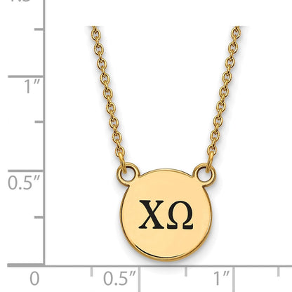 Vergoldet Sterlingsilber Logoart Chi Omega Sorority Greek Buchstaben Klein Schwarz Emaille Anhänger 18 Zoll Halskette