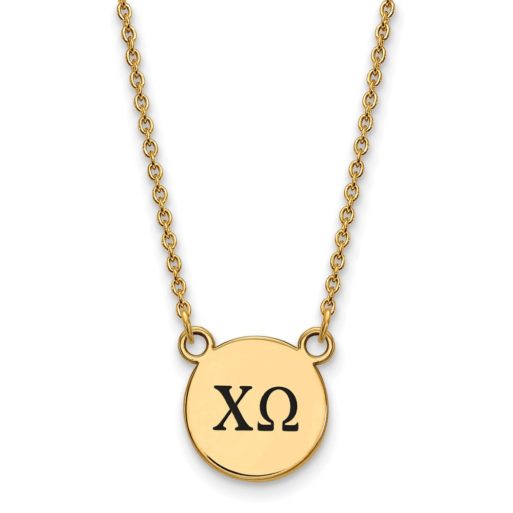 Vergoldet Sterlingsilber Logoart Chi Omega Sorority Greek Buchstaben Klein Schwarz Emaille Anhänger 18 Zoll Halskette
